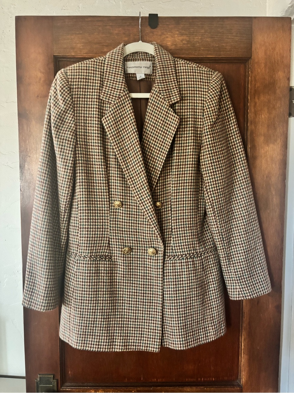 Vintage Fundamentals Houndstooth Double-Breasted Blazer in Brown & Beige